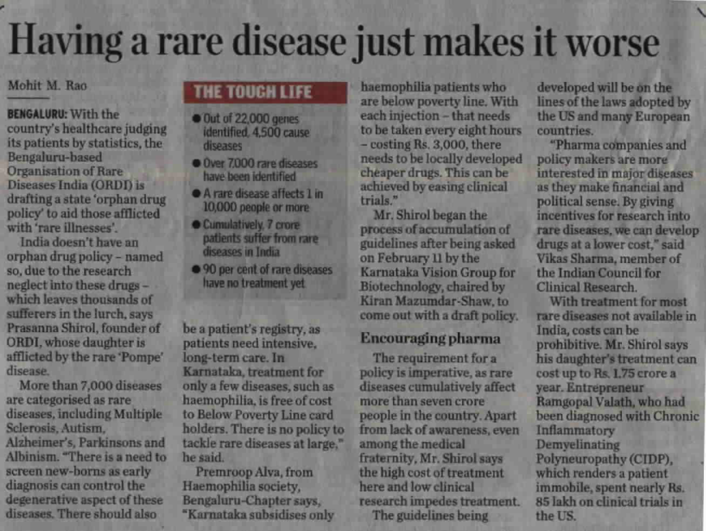 Having a Rare Disease just makes it worse -The Hindu | Prasanna Shirol ...